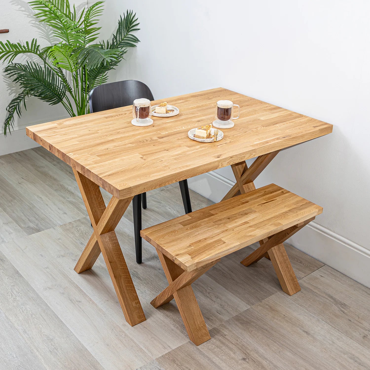 Dubový dřevěný stůl masiv s dřevěnými podnožemi ve tvaru X | 1200mm x 800mm