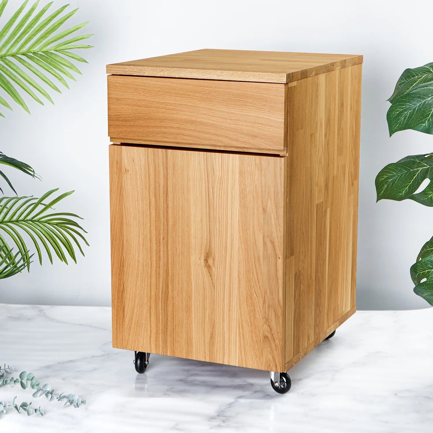 Masivní dubový kontejner pod psací stůl s jedním šuplíkem