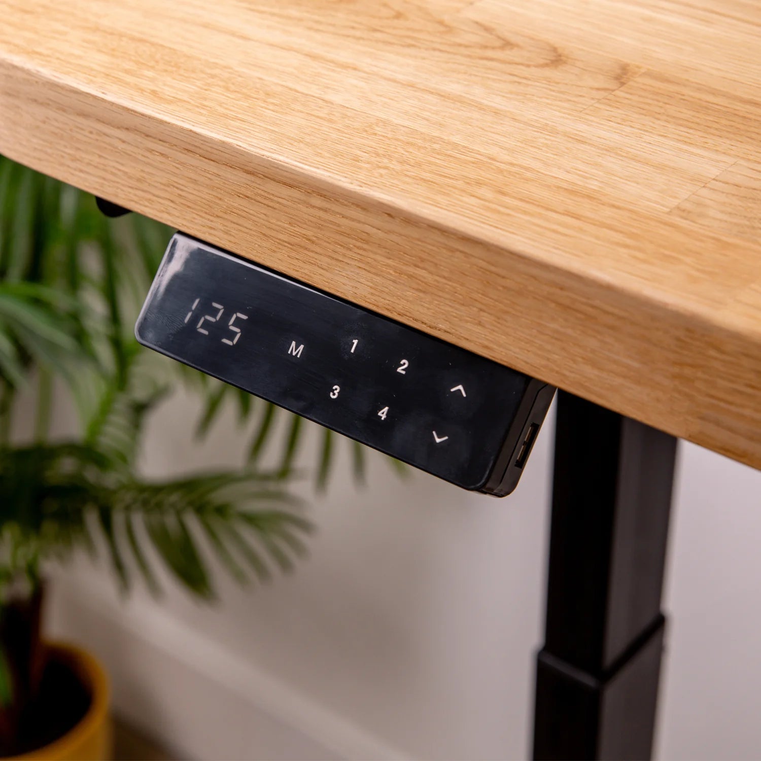 Polohovací stůl s prémiovou černou výškově nastavitelnou podnoží a deskou z dubového masivního dřeva