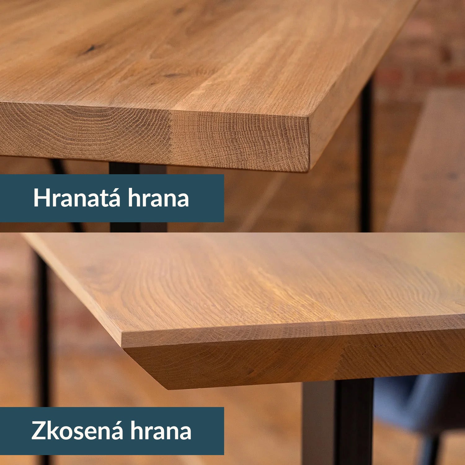 Prémiový jídelní stůl z masivního dubu - Antique Bronze - Výběr hrany