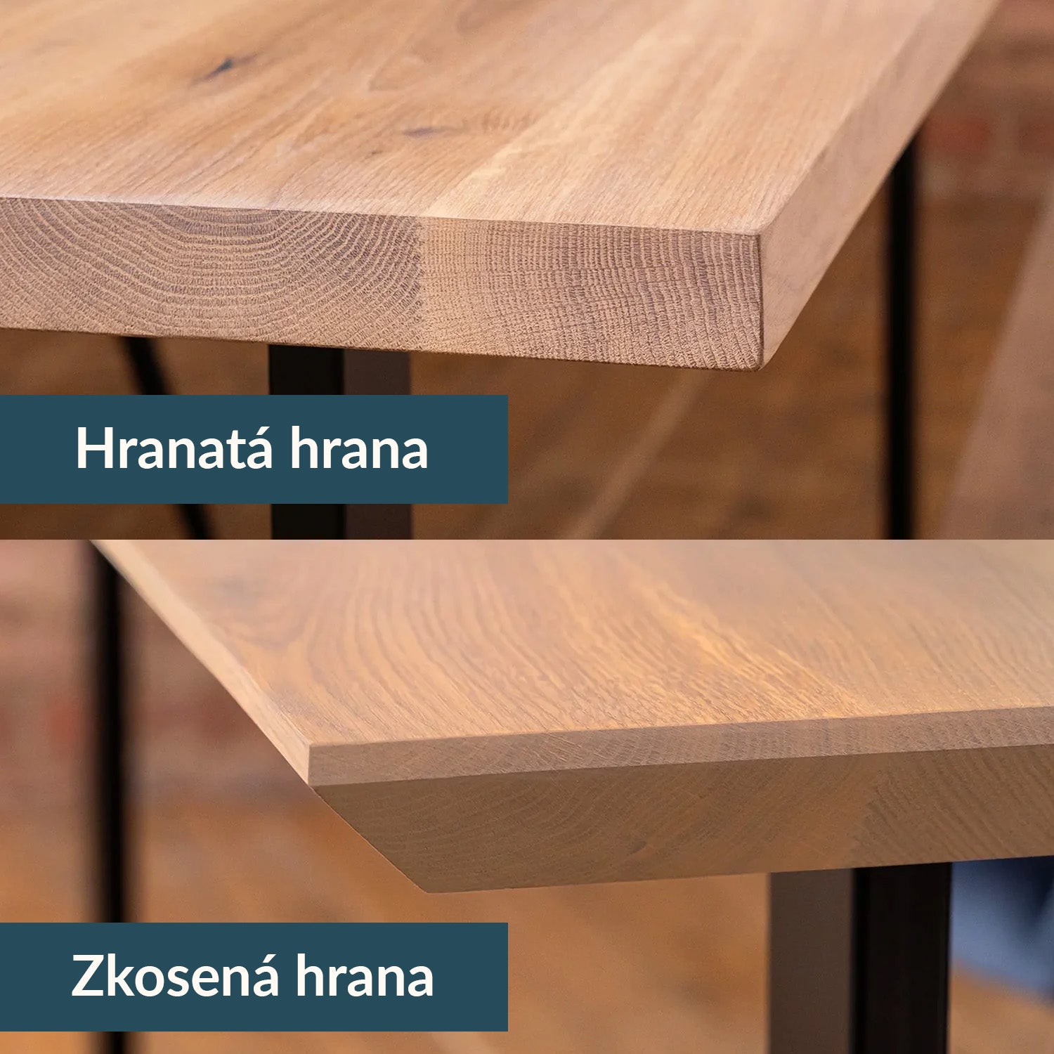 Prémiový kulatý jídelní stůl z masivního dubu - Natural (světlý dub) - Výběr hrany