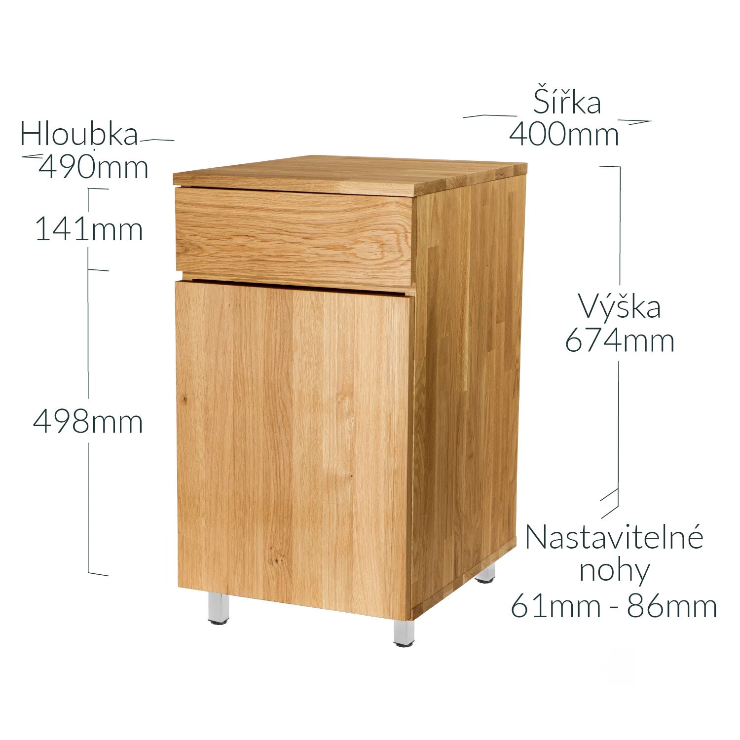 Dřevěná skříňka k psacímu stolu s jednou zásuvkou