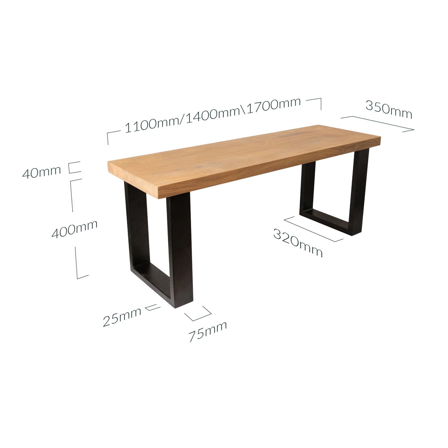 Prémiová dubová dřevěná lavice - Antique Bronze - Rozměry