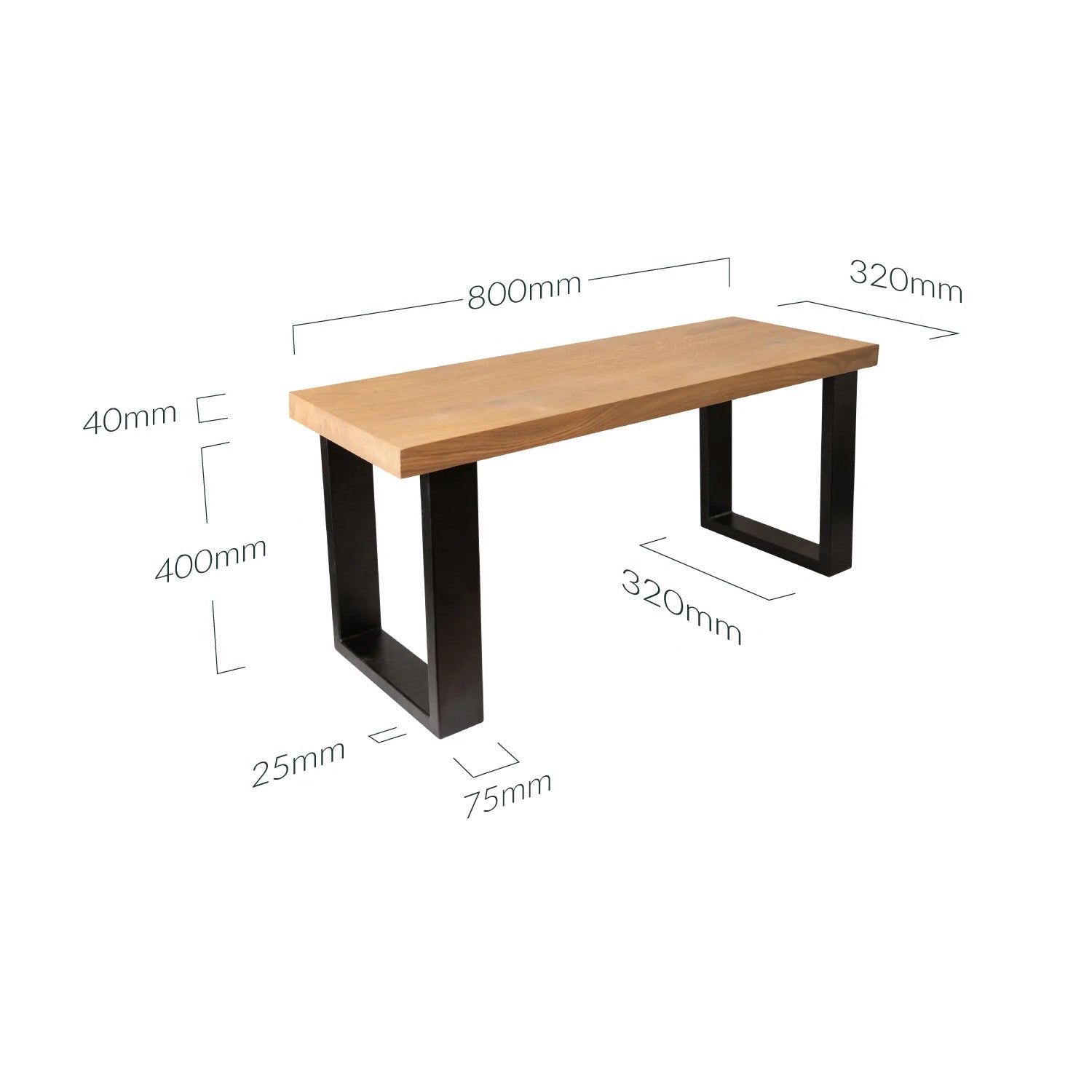 Prémiová dubová dřevěná lavice - Antique Bronze - Rozměry