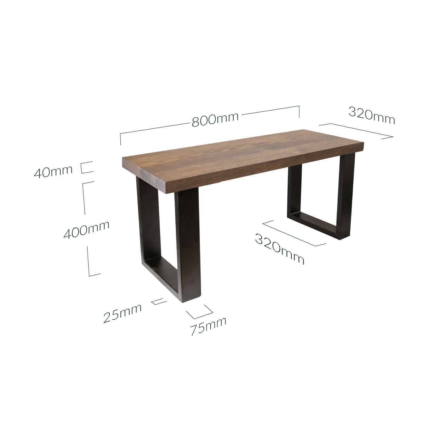 Prémiová dubová dřevěná lavice - Charcoal - Rozměry