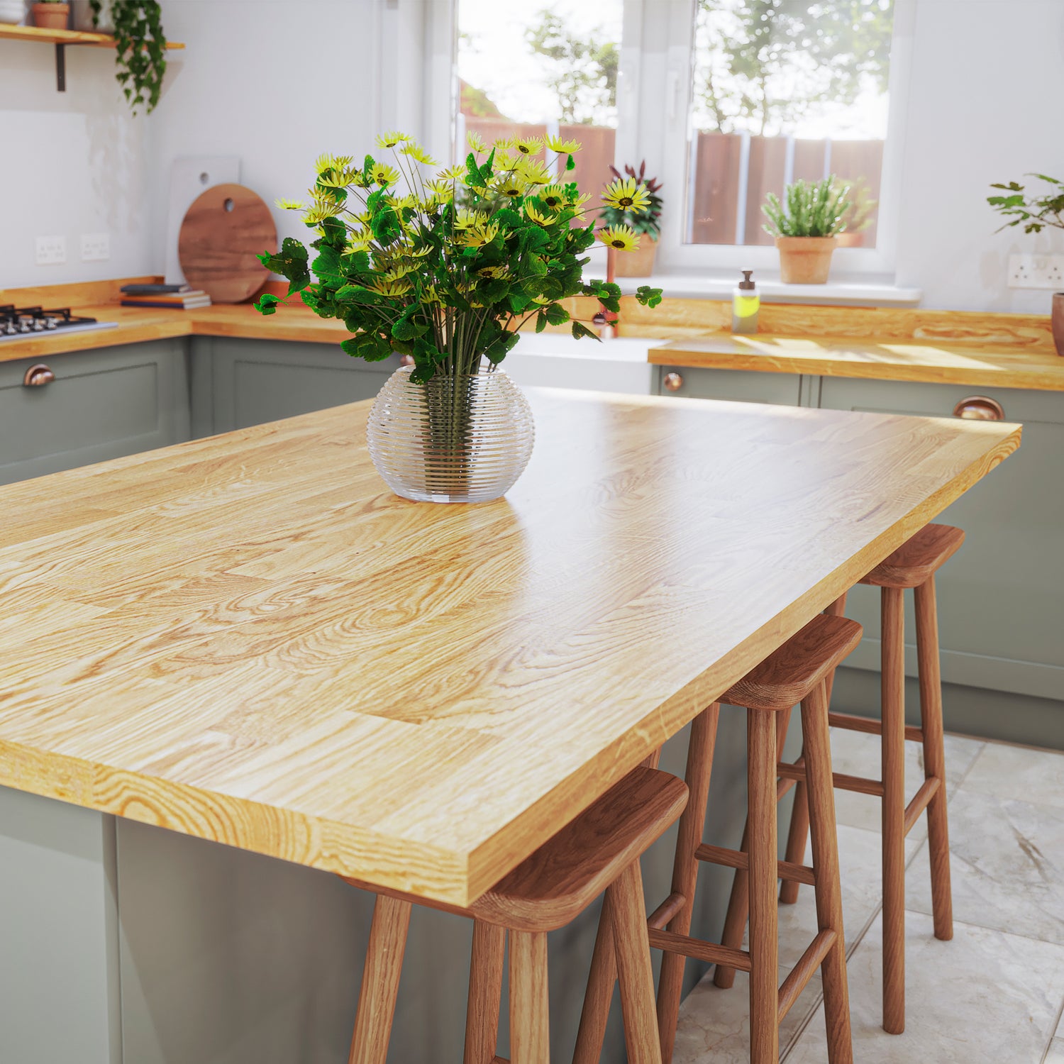 Masivní dubová kuchyňská zadní lišta k pracovní desce 3 m × 80 mm × 18 mm