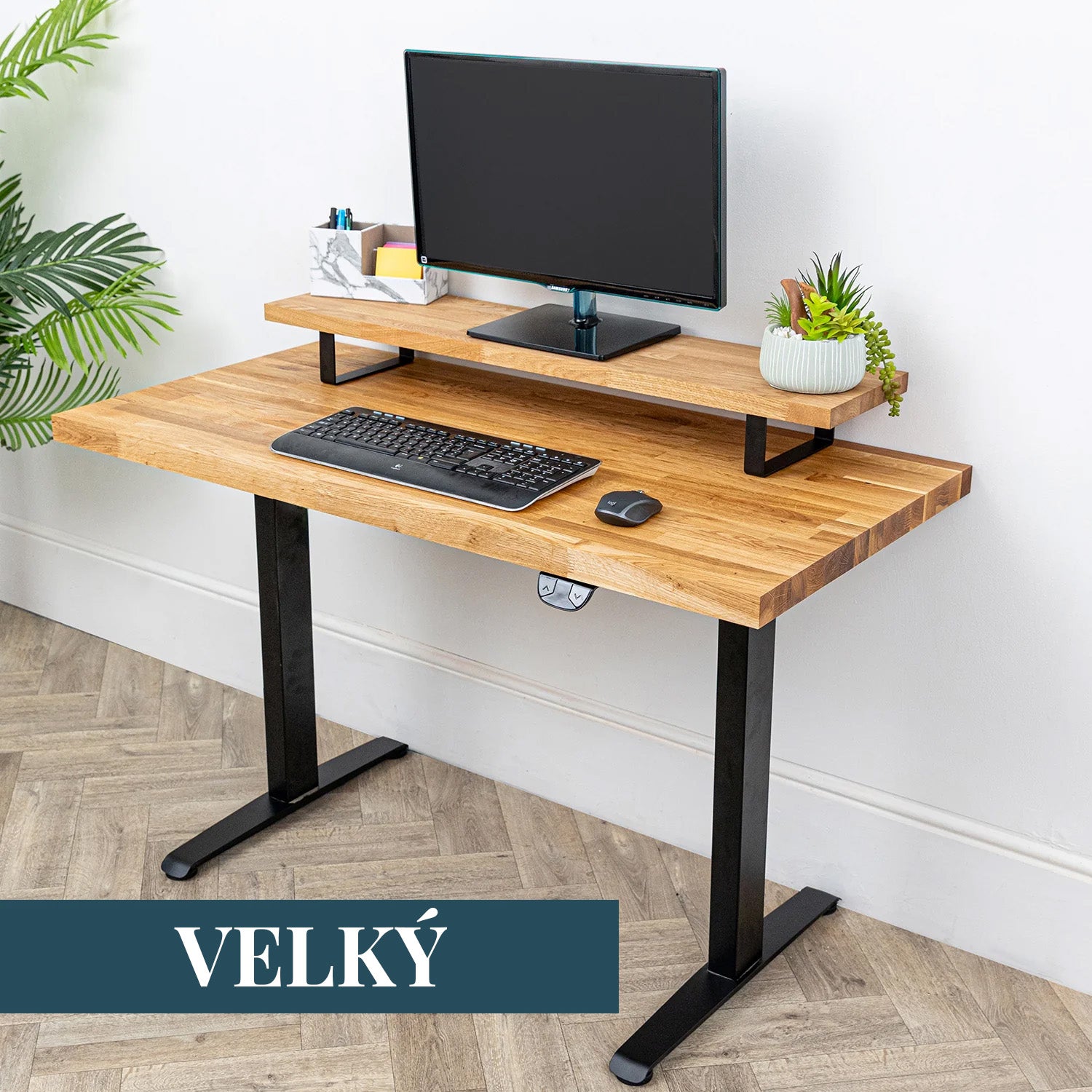 Masivní dubová police na desku / podstavec pod monitor