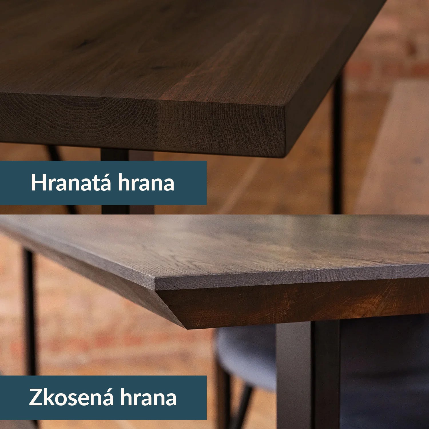 Prémiový jídelní stůl z masivního dubu - Charcoal - Výběr hrany
